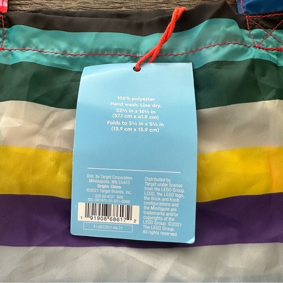 NWT Lego X Target Colorful Stripe Reusable Tote Bag Packable Lightweight New - Picture 3 of 4